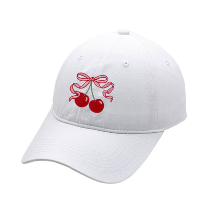 Vintage Washed Baseball Cap with Cherry & Bow Embroidery