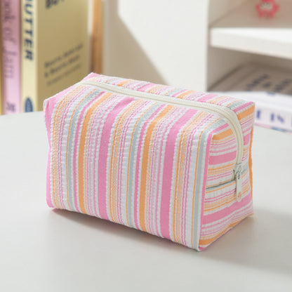 Pastel Striped Seersucker Cosmetic Bag – Makeup & Travel Pouch