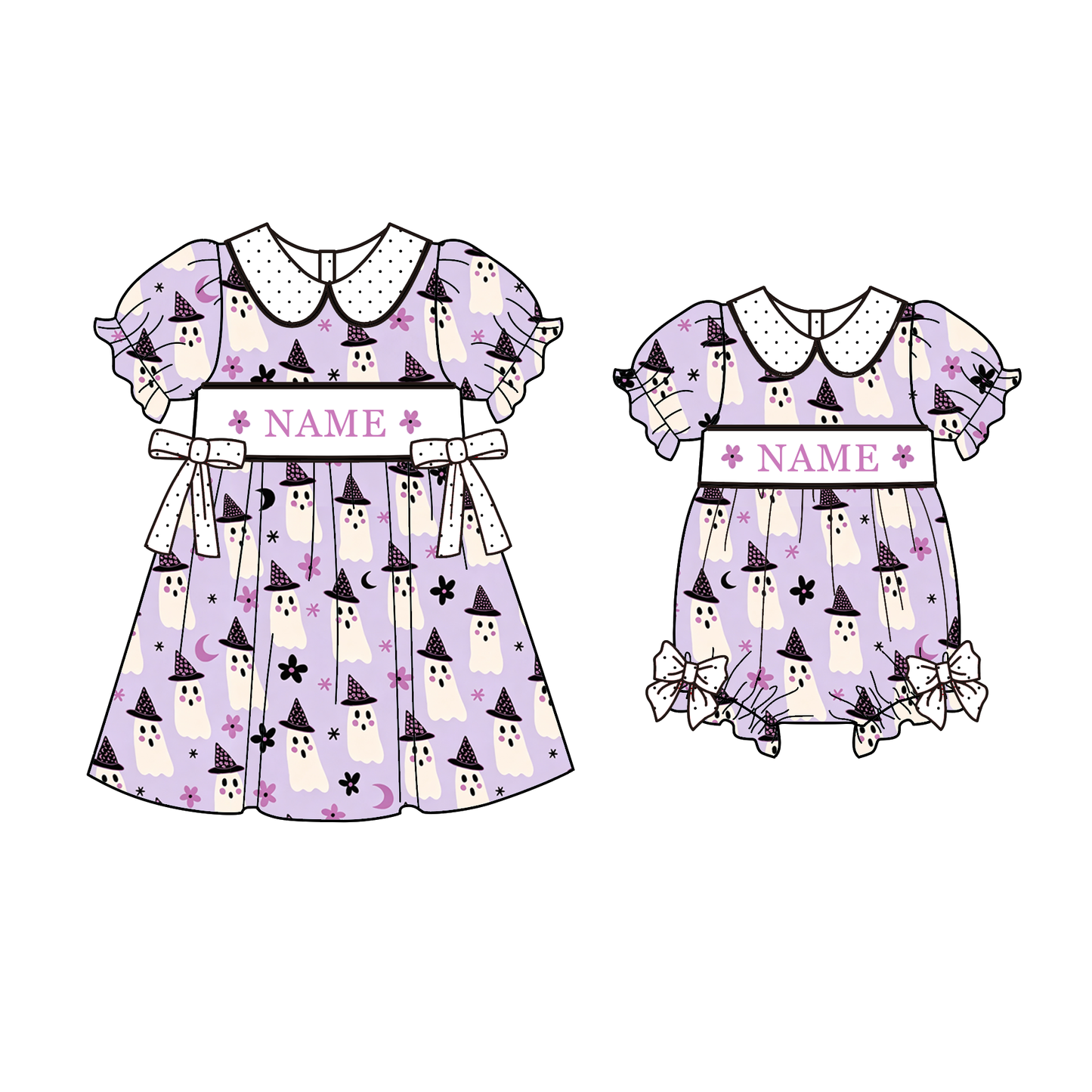 Personalized Halloween Smocked Embroidered Girls Dress | Custom Name Ghost Boutique Dress | Handmade Smocking Collection