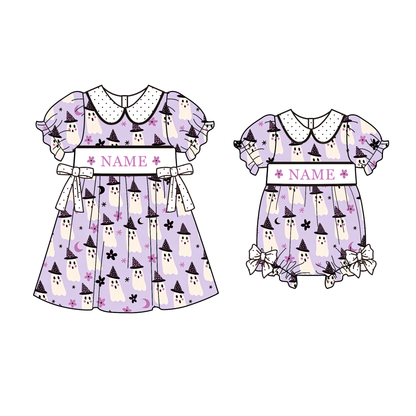 Personalized Halloween Smocked Embroidered Girls Dress | Custom Name Ghost Boutique Dress | Handmade Smocking Collection