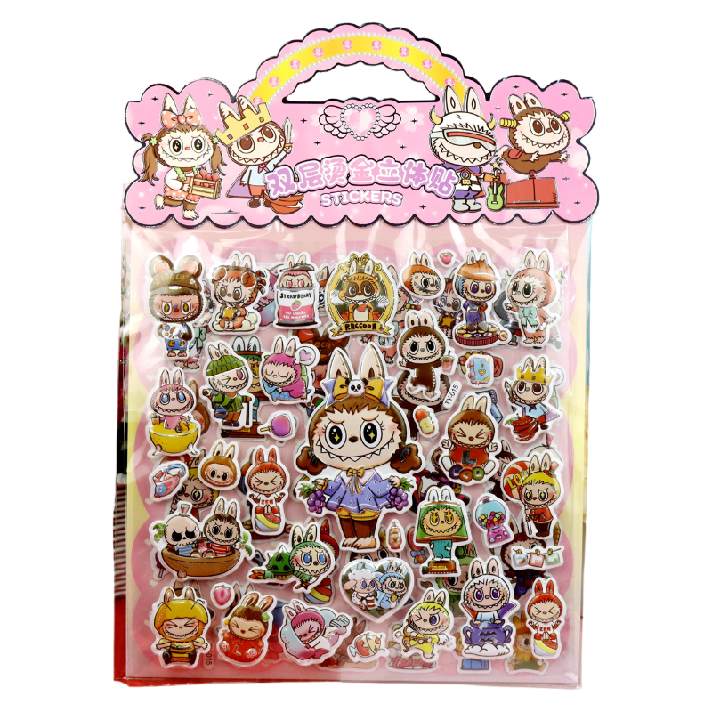 LABUBU Puffy Stickers 3D Double-Layer Cartoon Foil Decorative Stickers