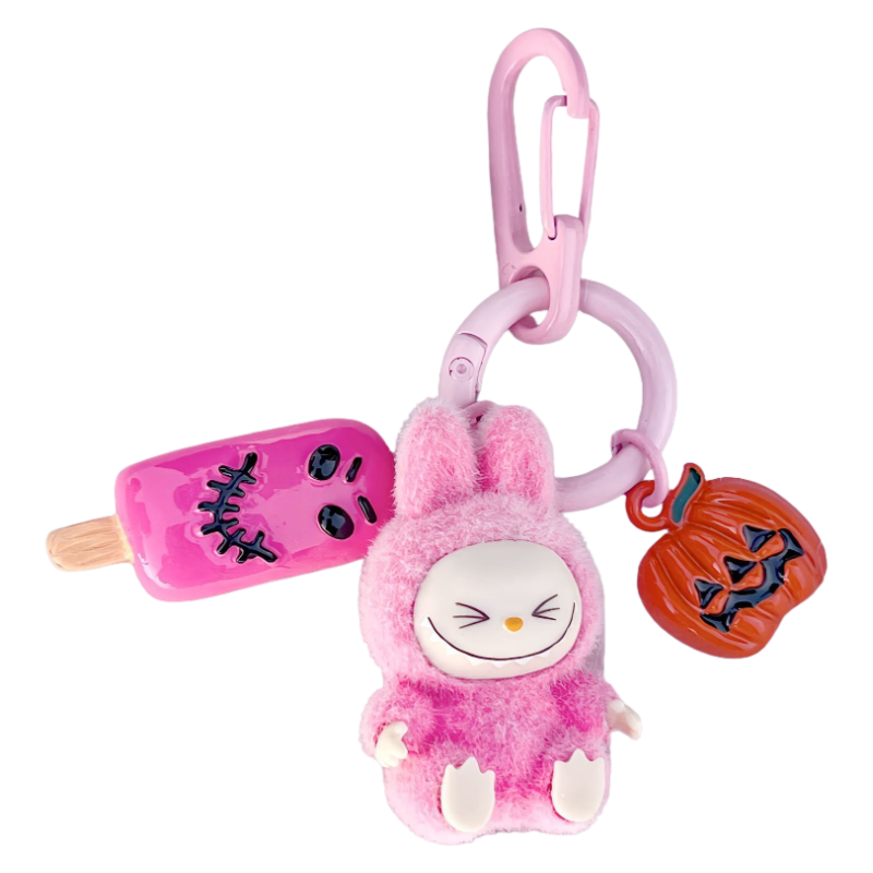Labubu Halloween Flocked Mini Toy Keychain – Cute Gift Bag Charm & Car Key Pendant