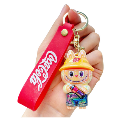 Electroplated Labubu Keychain Cola Bottle Charm Trendy Collectible Figure Pendant for Bags & Keys