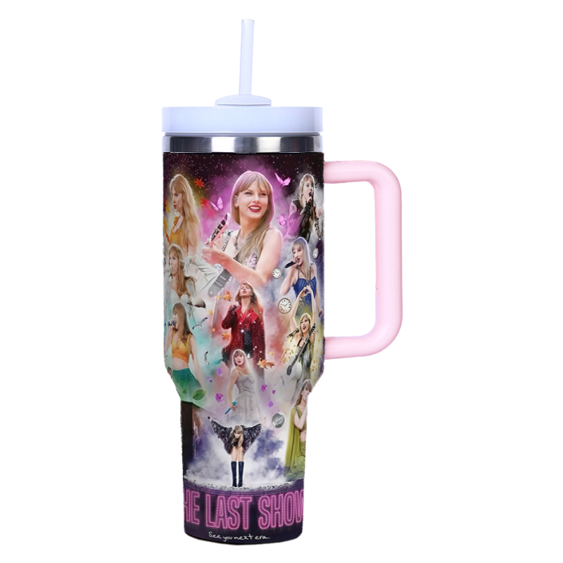 Taylor Swift 40oz Insulated Tumbler with Handle and Straw Car Travel Mug, Hot & Cold Stainless Steel Cup