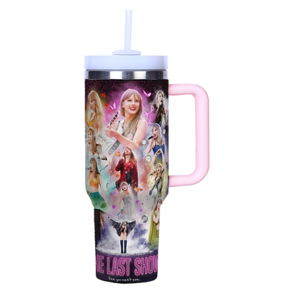 Taylor Swift 40oz Insulated Tumbler with Handle and Straw Car Travel Mug, Hot & Cold Stainless Steel Cup