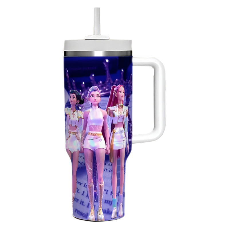 KPOP Demon Hunters 40oz Insulated Tumbler with Handle and Straw Car Travel Mug, Hot & Cold Stainless Steel Cup