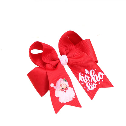 Christmas Headbands 2025 Santa & Grinch Printed Ribbon Hair Accessories for Kids