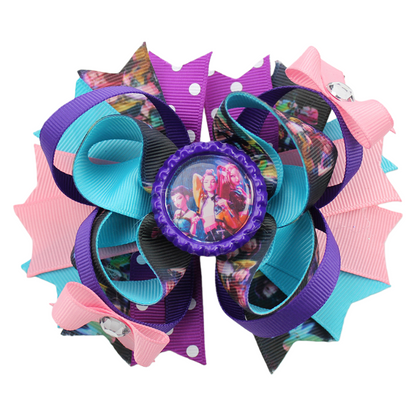 4.7-Inch K-Pop Demon Hunters Bow Hair Clip — Ribbed Ribbon Boutique Hair Accessory for Kids