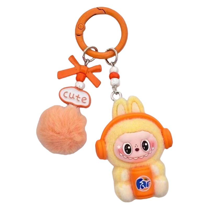 New Flocked Keychain Plush Pendant Labubu Headphone Figure Creative Hanging Ornament