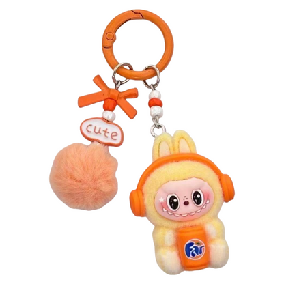 New Flocked Keychain Plush Pendant Labubu Headphone Figure Creative Hanging Ornament