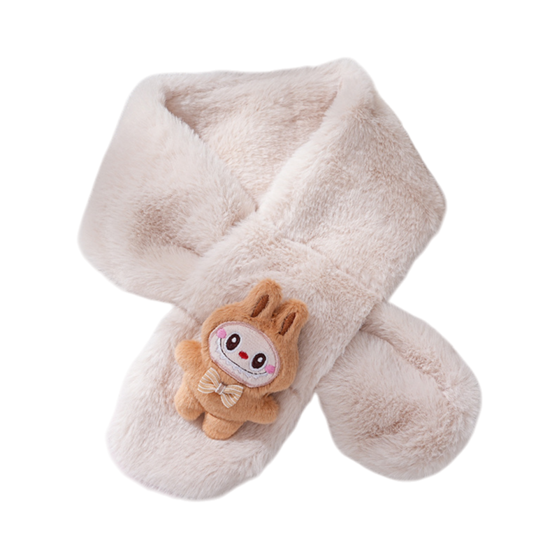 2025 Winter New Kids Scarf Faux Rabbit Fur Labubu Plush Decor Thick Warm Neck Warmer