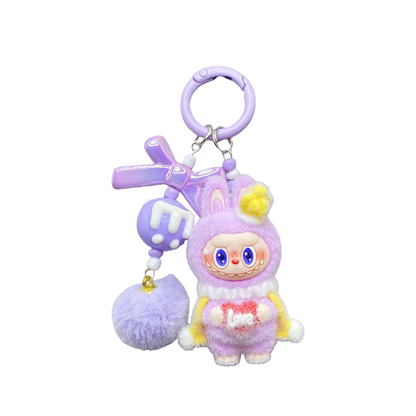 Flocked Labubu King Figure Desktop Ornament KPOP Anime Collectible Toy Decoration Keychain