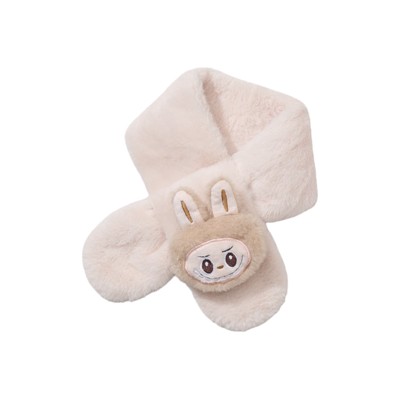Winter Labubu Plush Decor Kids Scarf Faux Rabbit Fur Baby Neck Warmer Cartoon Thick Winter Scarf