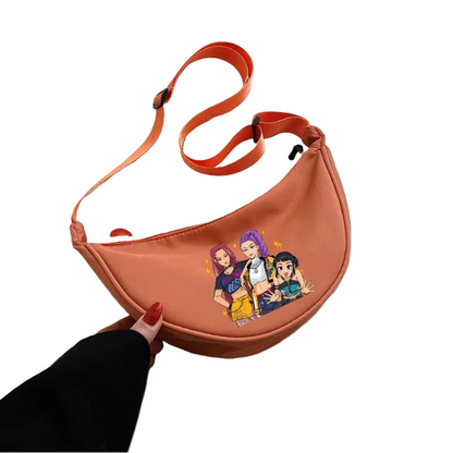 K-Pop Demon Hunters Saja Boys Print Shoulder Bag Crossbody Messenger Half-Moon Bag
