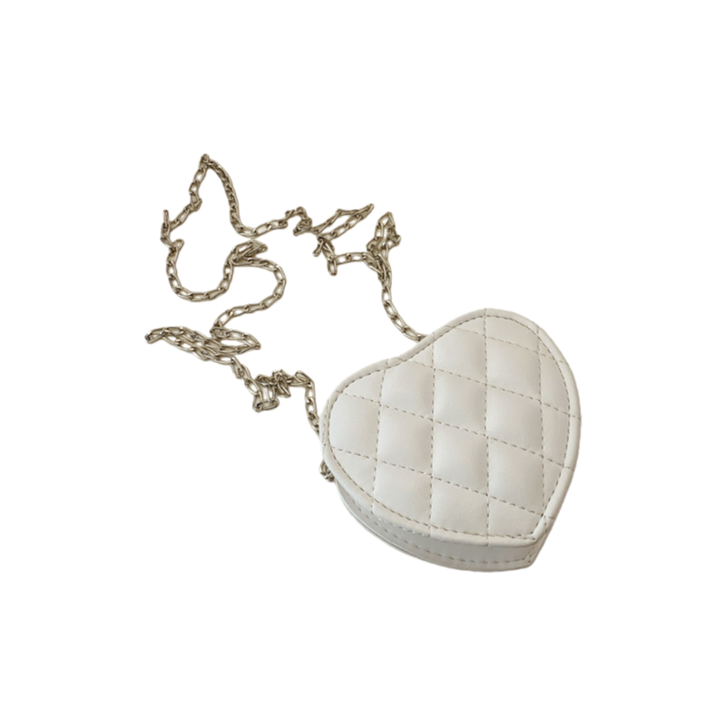 Kids Valentine’s Day Heart-Shaped Crossbody Bag – Quilted Mini Purse with Chain Strap