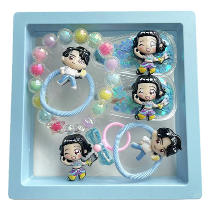 K-Pop Demon Hunters Cartoon Jewelry Gift Set Beaded Bracelet, Hair Tie, Plastic Ring, Hair Clip & Charm Box