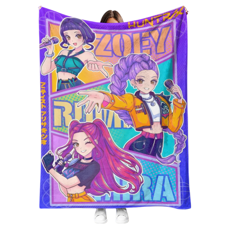 New K-pop Demon Hunters Plush Throw Blanket Flannel Nap Blanket for Sofa or Bed