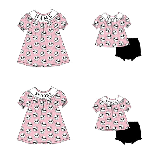 Girls Halloween SPOOKY Smocked Embroidery Custom Name Dress & Baby Set