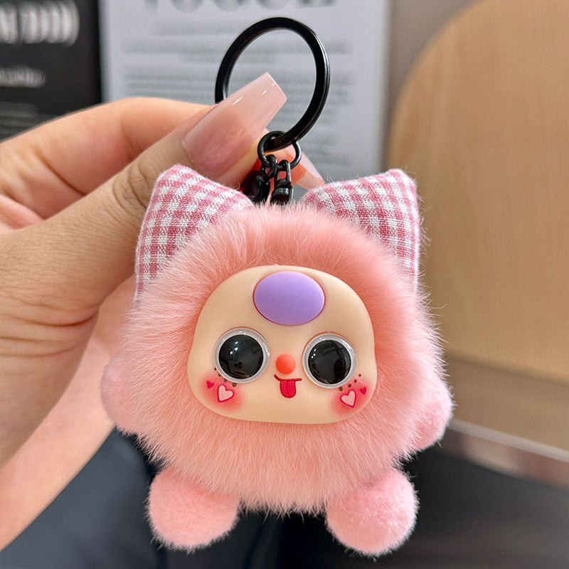 Rabbit Fur Bow Soot Sprite Keychain Cute Cartoon Doll Bag Charm Car Key Pendant