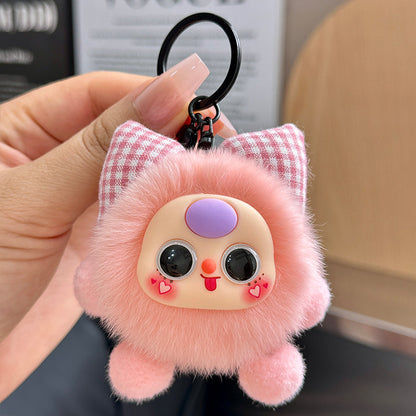 Rabbit Fur Bow Soot Sprite Keychain Cute Cartoon Doll Bag Charm Car Key Pendant