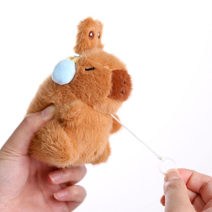 Interactive Capybara Plush Keychain – Pull-String Wiggling Bag Charm