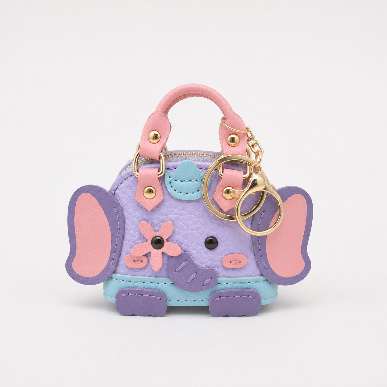 Elephant Bag Charm Keychain Colorful Faux Leather Mini Purse Pendant for Handbags & Backpacks