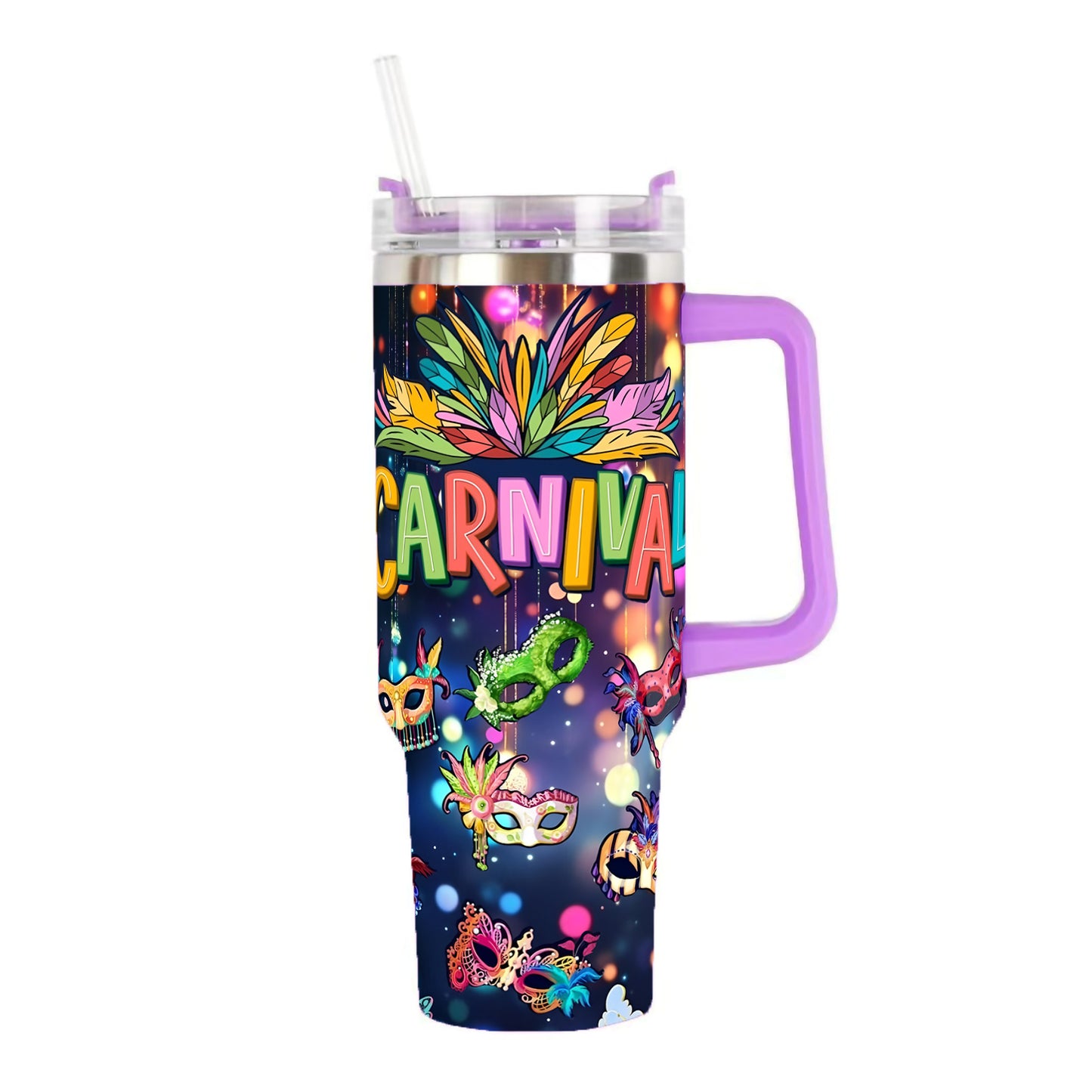 2026 Spring Mardi Gras 40oz Stainless Steel Tumbler Insulated Car Cup with Flat Bottom