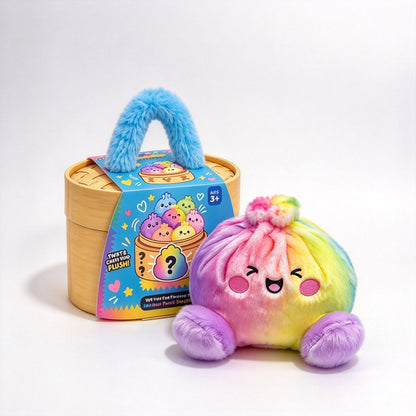 Colorful Dumpling Plush Toy – Cute Smiling Stuffed Bun with Optional Bamboo Steamer Gift Box