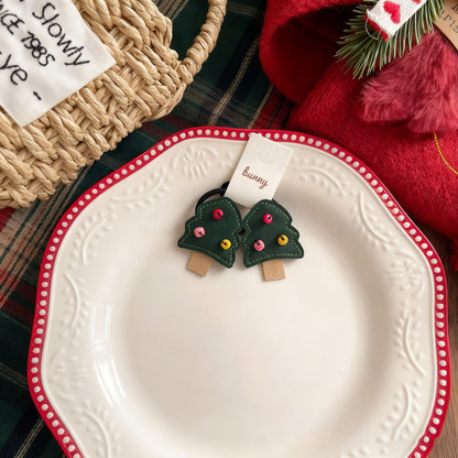 Christmas Leather Hair Clips and Hair Ties for Girls, Gingerbread Man & Snowman Baby Hair Accessories