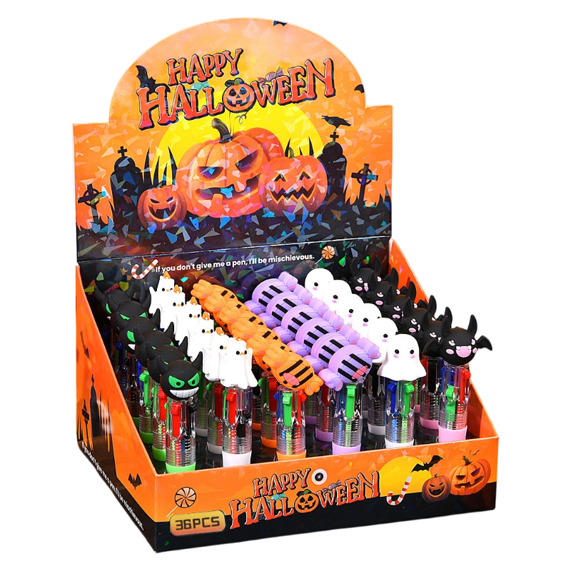 Halloween Mini 4-Color Retractable Ballpoint Spooky Character Pens 36-Piece Display Box