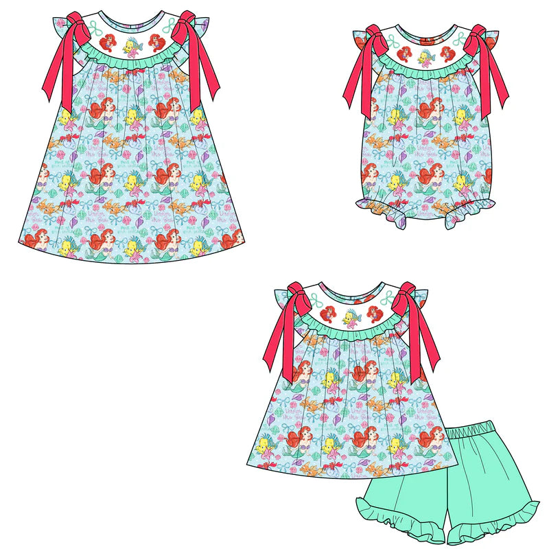 Summer Girls Mermaid Smocked Embroidery Set Collection