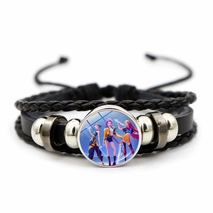 K-POP Demon Hunters & Gaza Boy Group Bracelet Adjustable Braided Leather Fan Jewelry Available in 3 Colors