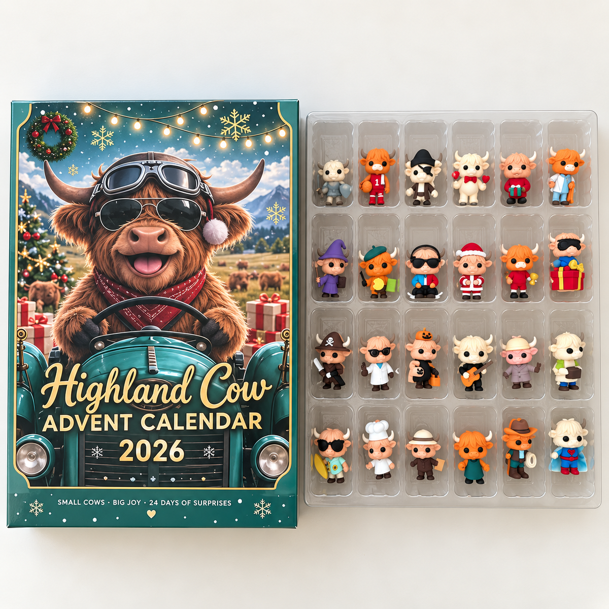 2026 Christmas Advent Calendar – 24-Day Mini Figure Surprise Countdown, Highland Cow & Duck Collectible Holiday Gift