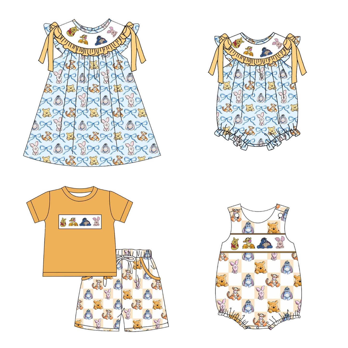Summer Animal Smocked Embroidered Kids Outfits