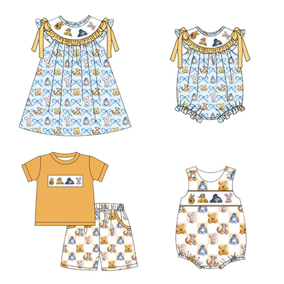 Summer Animal Smocked Embroidered Kids Outfits