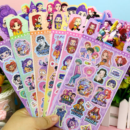 K-pop Demon Hunters Holographic Stickers Set Cartoon Designs for Journals and Scrapbooks