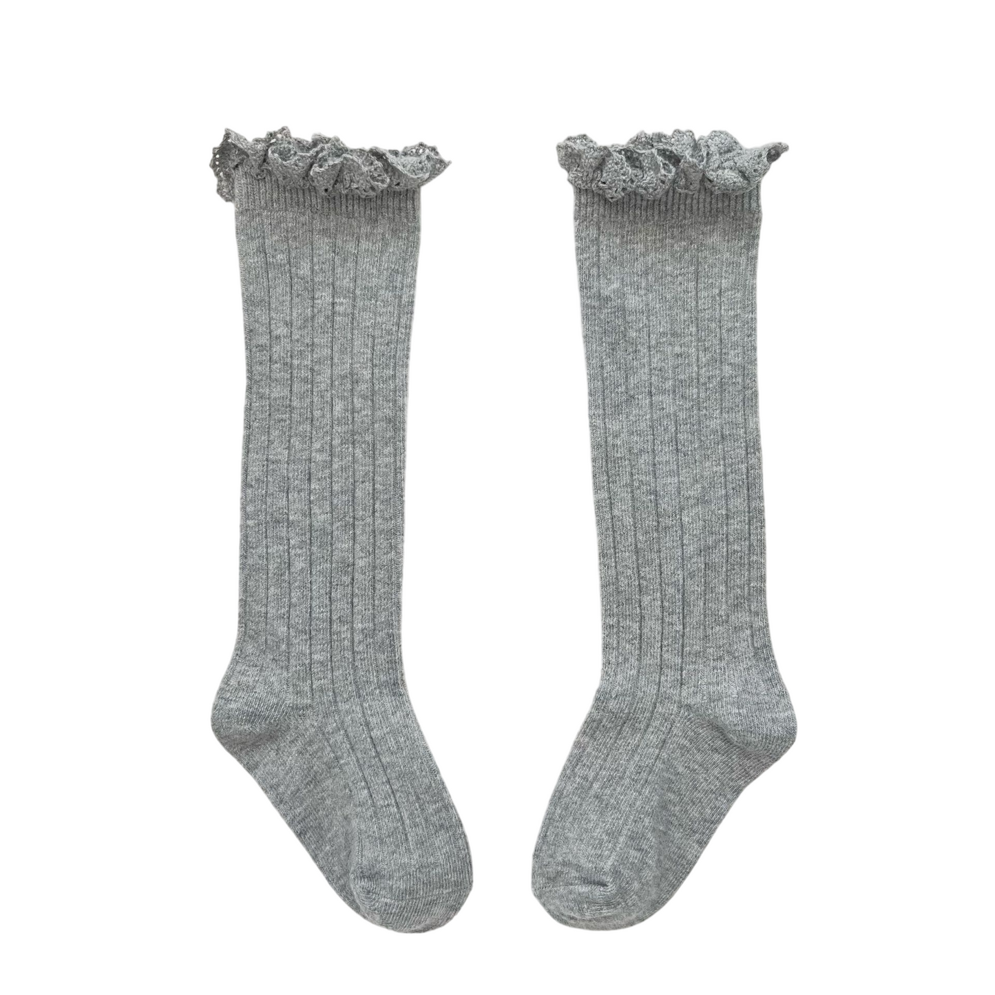 Kids Solid Color Mid-Calf Socks Combed Cotton Lace Trim Frilly Socks Spring & Autumn Wear