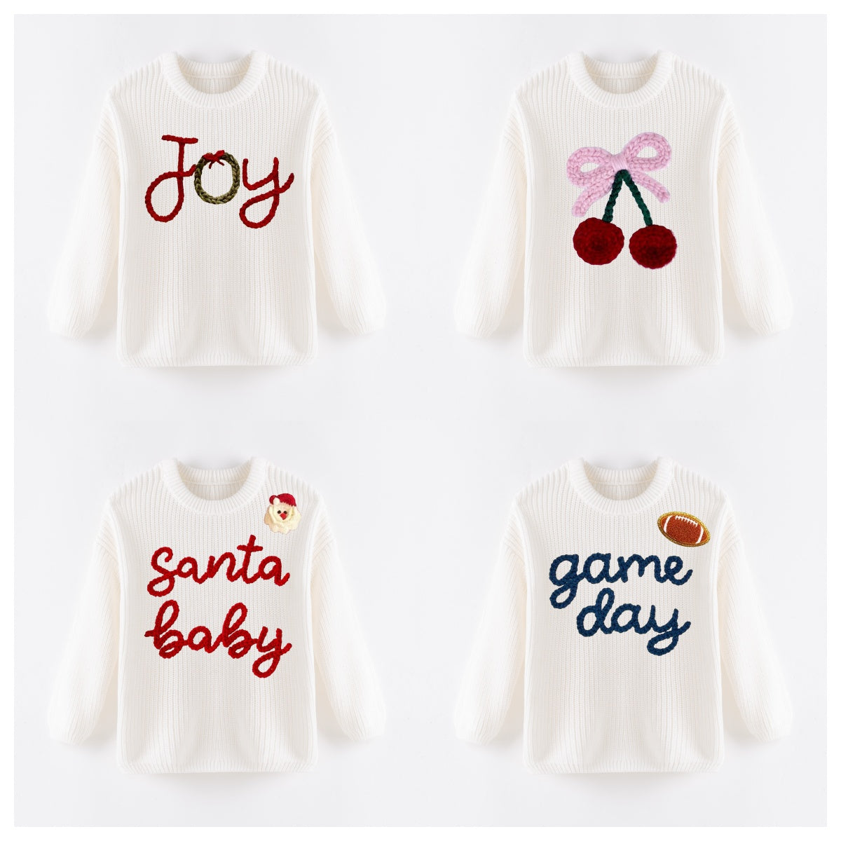 New Oversize Christmas Embroidered White Sweaters for Kids – Cozy & Festive