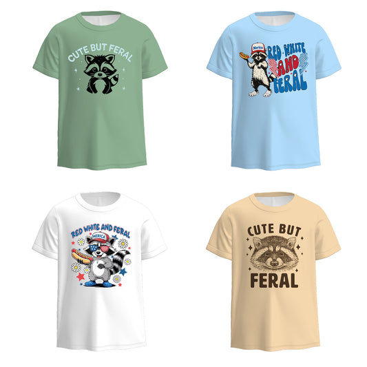 Boys Summer Raccoon Print Muti-Colors Short Sleeves Top