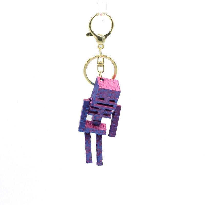 Pixel Skeleton 3D Keychain – Metallic Halloween Bag Charm