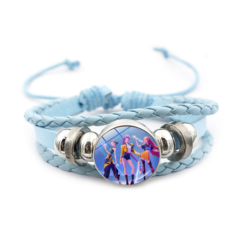 K-POP Demon Hunters & Gaza Boy Group Bracelet Adjustable Braided Leather Fan Jewelry Available in 3 Colors