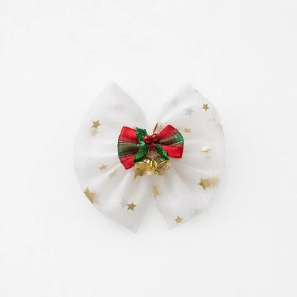 Girls Christmas Tulle Dress Festive Holiday Party Dress with Sparkle Stars & Pom Pom Details
