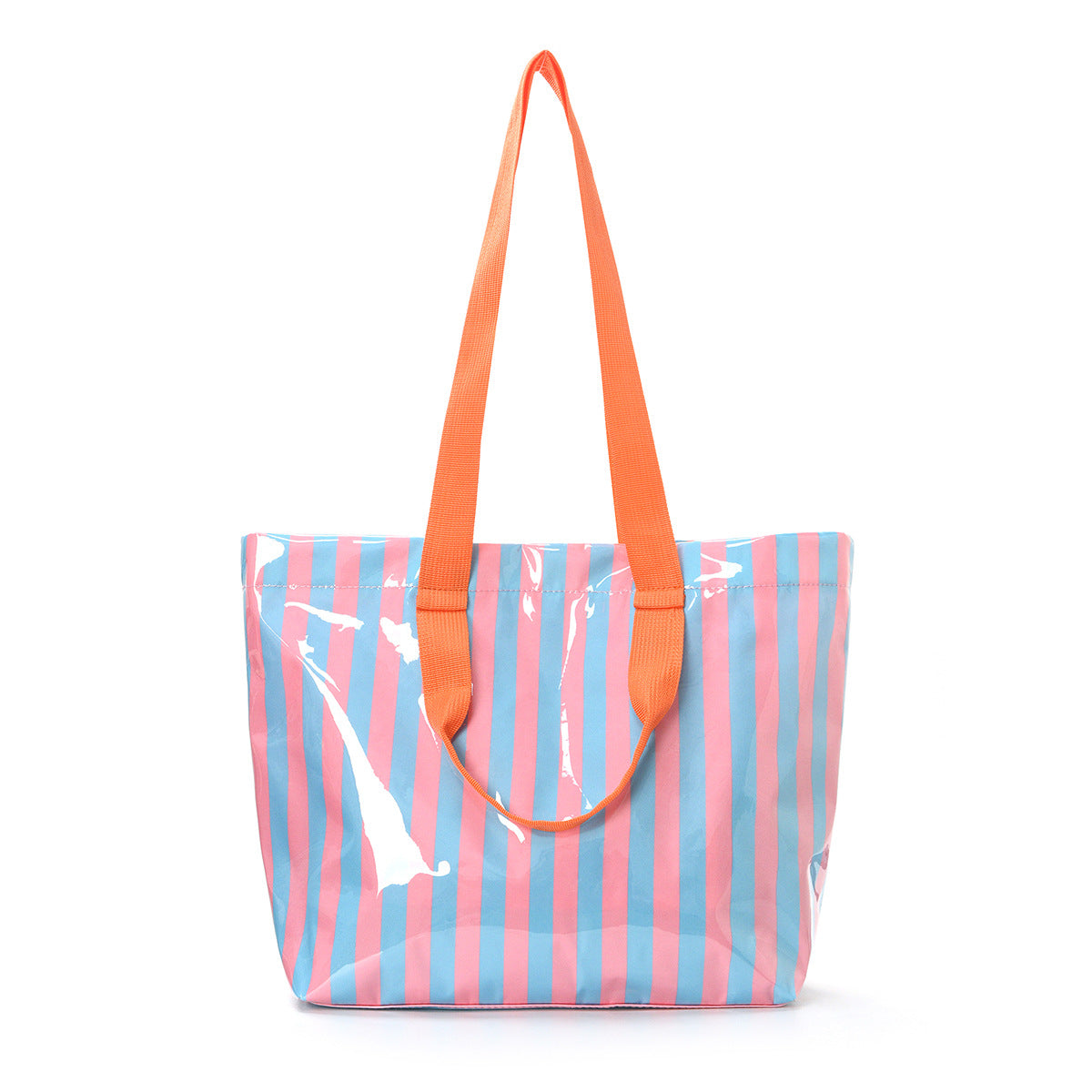 Waterproof Clear Striped Tote Bag – Large PVC Beach & Shopping Bag with Colorful Straps