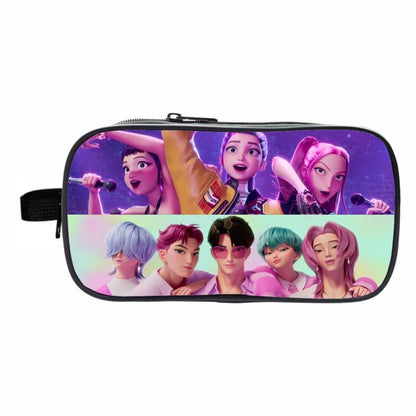 K-Pop Demon Hunters Pencil Case Large Capacity Double-Layer Student Pen Bag Trendy Stationery Organizer