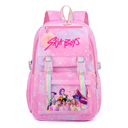 Kpop Demon Hunters Rainbow Print Backpack, Lightweight Student School Bag