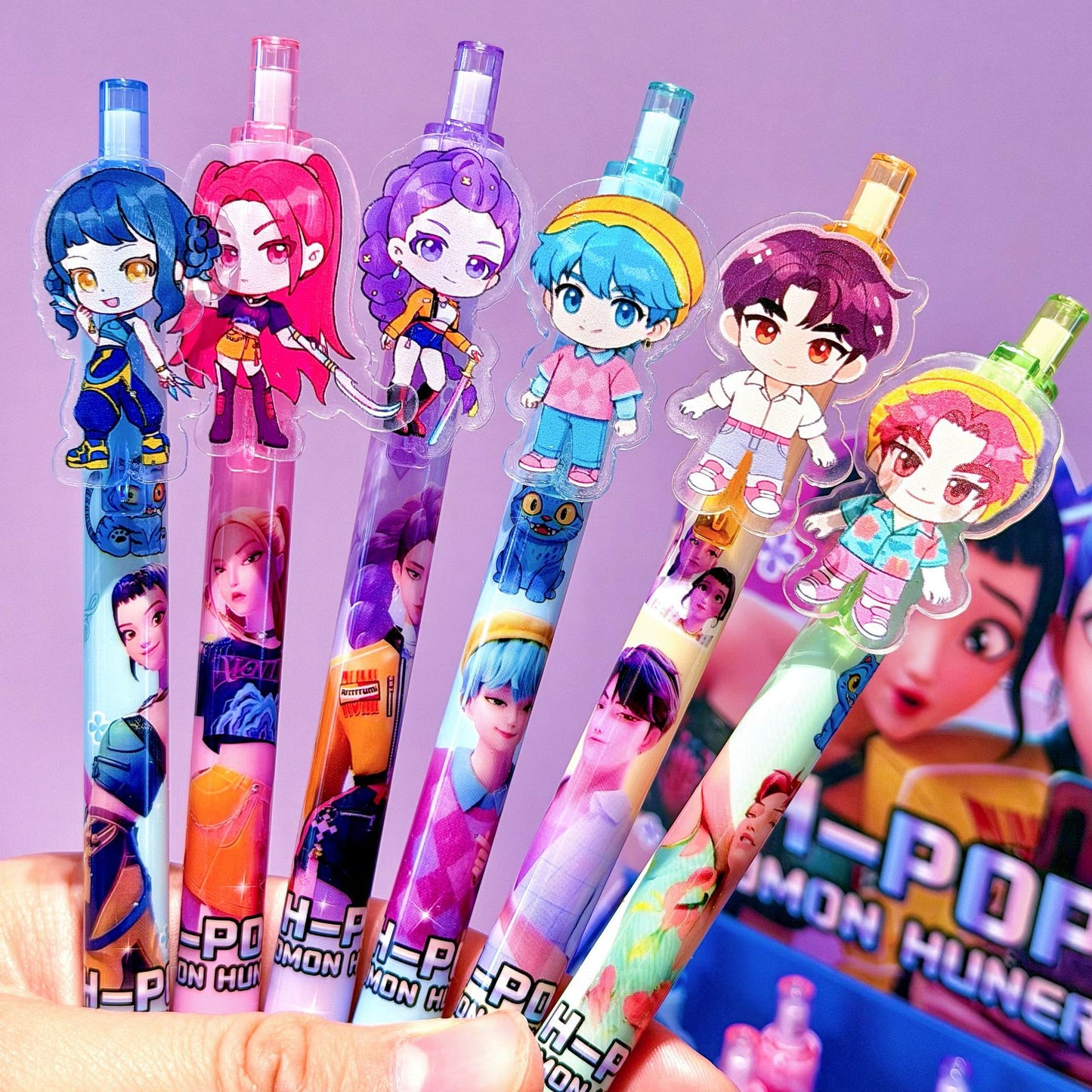 K-Pop Demon Hunters Acrylic Clip Ballpoint Pen Retractable Student Office Stationery
