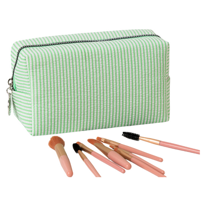 Seersucker Striped Makeup Pouch Travel Toiletry Storage Bag