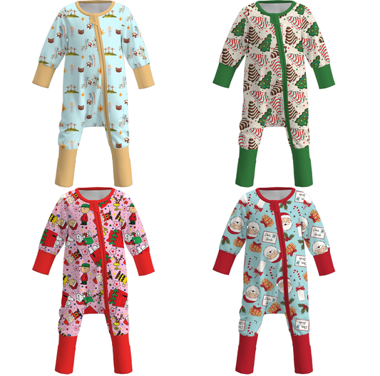Baby Girls Christmas Winter Santa Gift Print Soft Sleepwear Pajamas