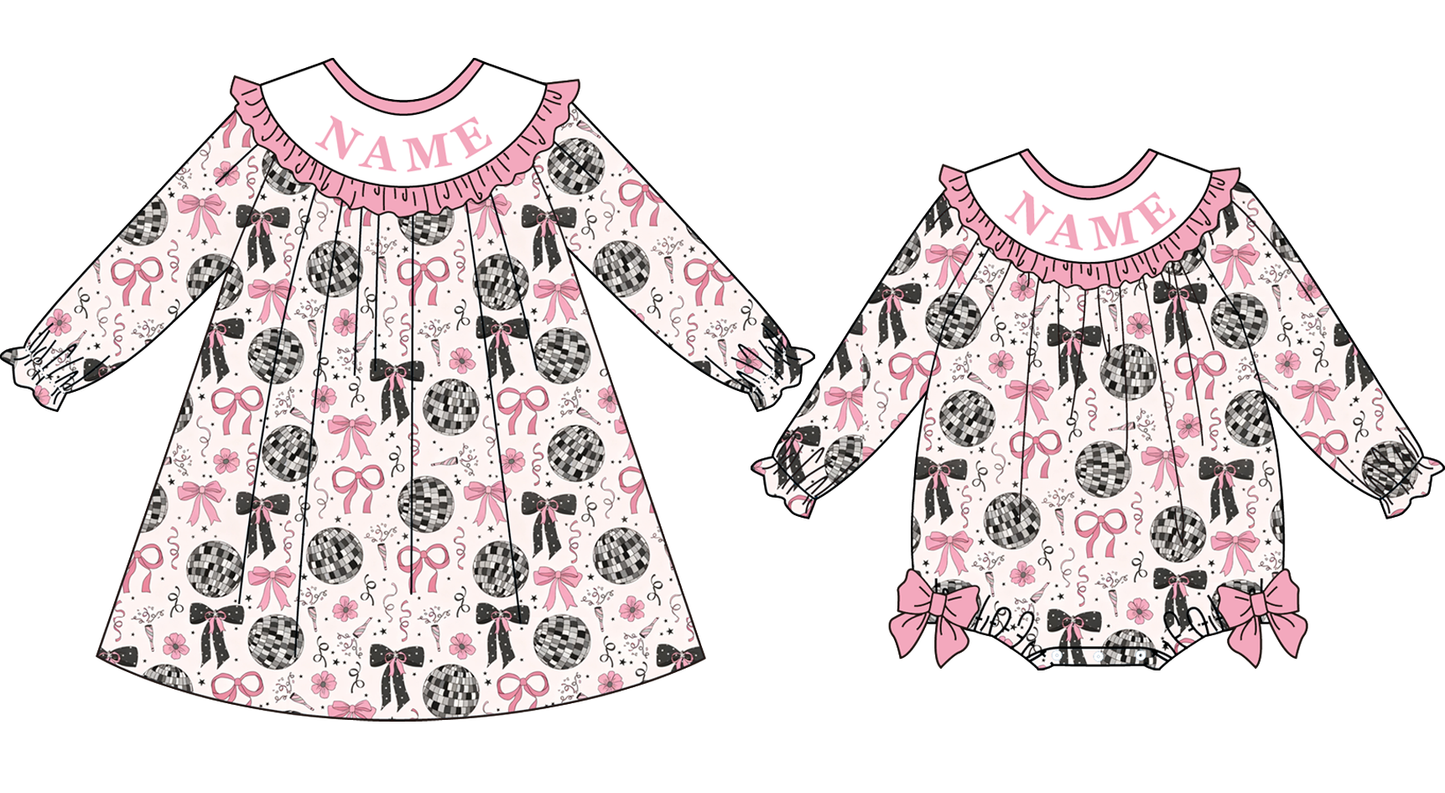 2026 New Year Kids Custom Name Bow Embroidery Smock Outfits