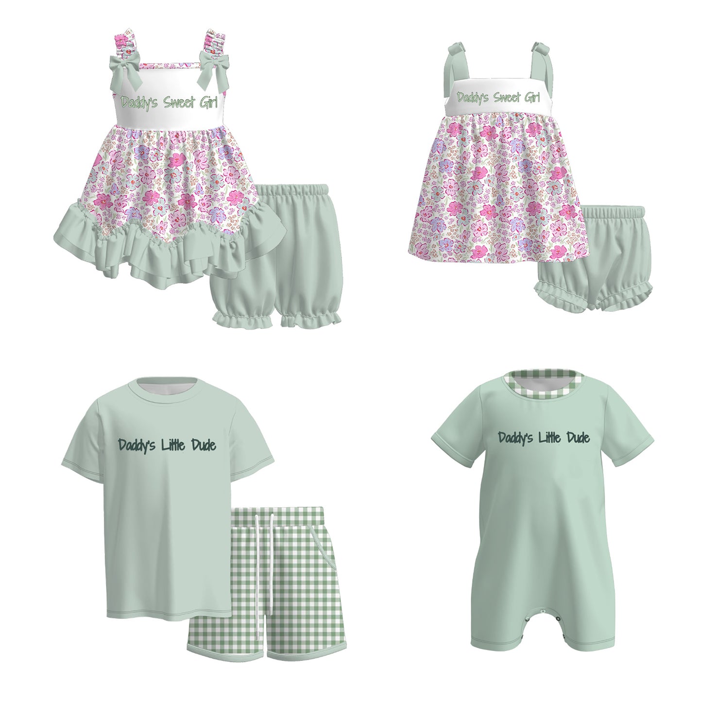 Father's Day “DADDY'S LITTLE DUDE” Embroidered Kids Summer Outfit Set Collection